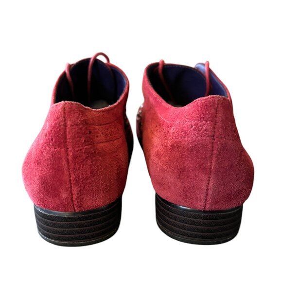 LIBBY EDELMAN Raina Lace Up Studded Oxfords in Red Suede Leather SZ 9.5 - Picture 4 of 9
